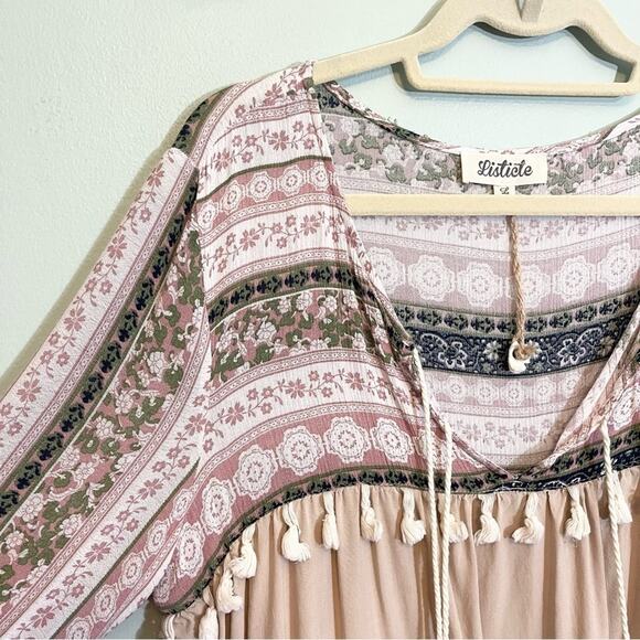 Listicle Women's Pink Floral Front Print Full Sleeves Blouse Size Large - Picture 2 of 12